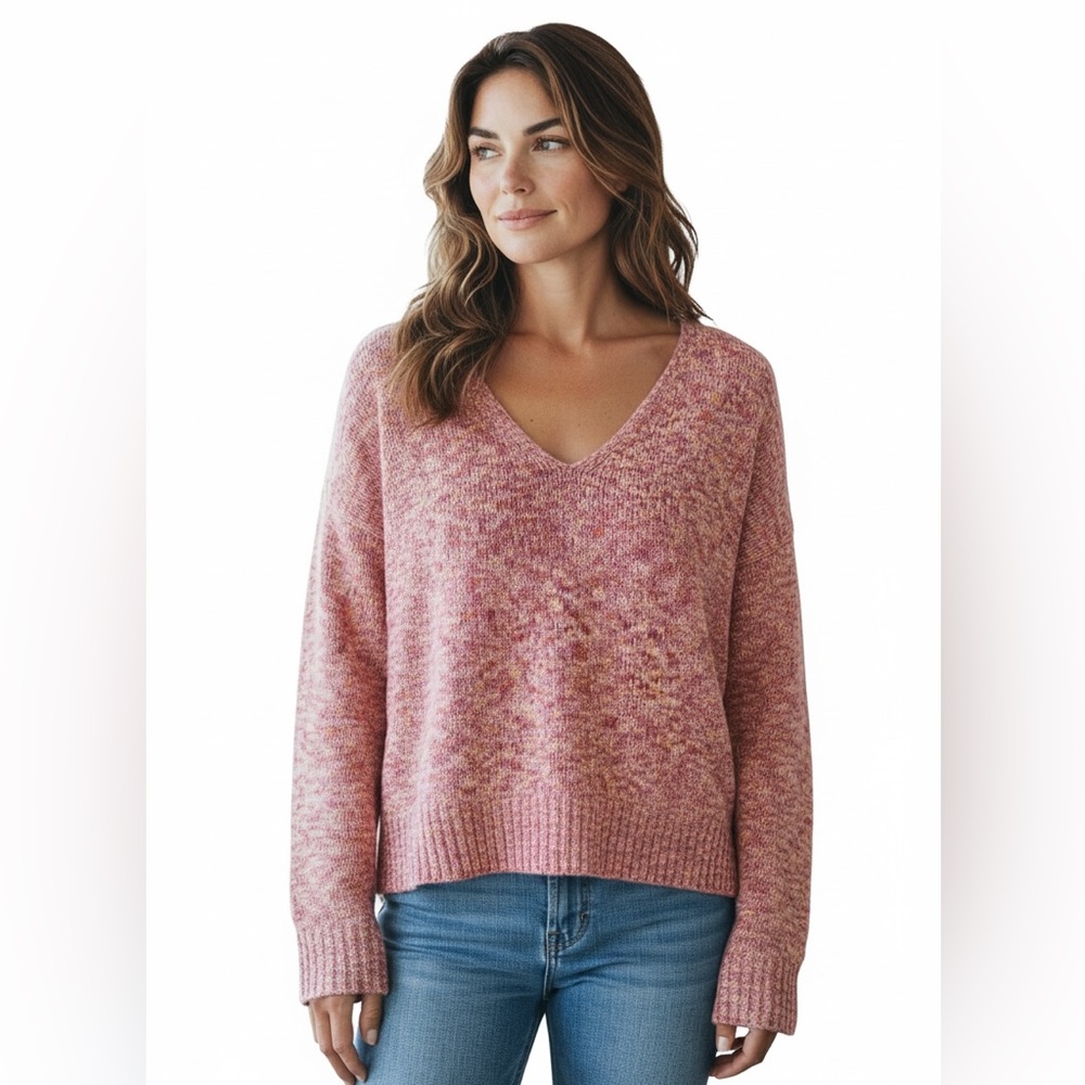 J. CREW Women's Pink Knit Sweater Flared Sleeve Marled Swing Primrose Sz Large